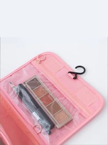 Foldable Hanging Travel Makeup Bag, 1pc Large Capacity Waterproof & Breathable Wet And Dry Separation Fashion Toiletry Bag with Divider Multifunctional Cosmetic Organizer Pouch Case Portable Cosmetics Brush Storage Clutch for Lipstick, Brush, Mobile Phone, Coin, for Home, Travel and School Use - Pink - View 4