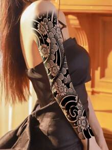 1枚黑色圖騰和櫻花紋身貼紙,適用於手臂 - 黑色 - 查看 1