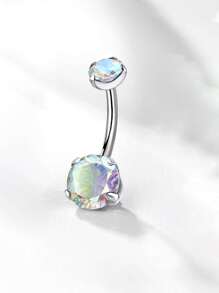 14G 肚脐环 医用不锈钢 圆形方晶锆石 肚脐杠铃肚脐环 女士 - 銀色 - 查看 6