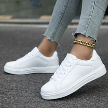 Zapatos De Mujer Estilo Deportivo Casual, Estilo De Moda Zapatos Planos Elegantes Para Todas Las Estaciones, Patines, Zapatillas De Deporte Blancas Para Mujer