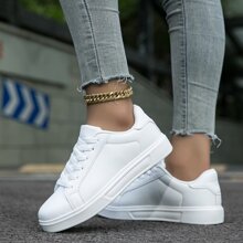 Zapatos De Mujer Estilo Deportivo Casual, Estilo De Moda Zapatos Planos Elegantes Para Todas Las Estaciones, Patines, Zapatillas De Deporte Blancas Para Mujer