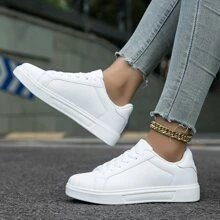 Zapatos De Mujer Estilo Deportivo Casual, Estilo De Moda Zapatos Planos Elegantes Para Todas Las Estaciones, Patines, Zapatillas De Deporte Blancas Para Mujer