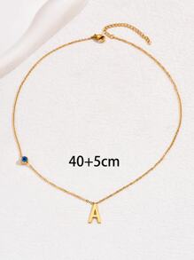 1 Pc 26 Letter Simple Evil Eye Stylish Pendant Necklace For Everyday Wear Initial Necklace - Yellow Gold - View 5