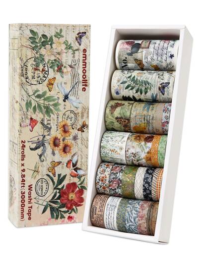 24 Rolls Washi Tape With Plants And Insects Design Back To School