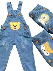 Kit 2 Jardineira Calça Longa Jeans Macacão Infantil Menino