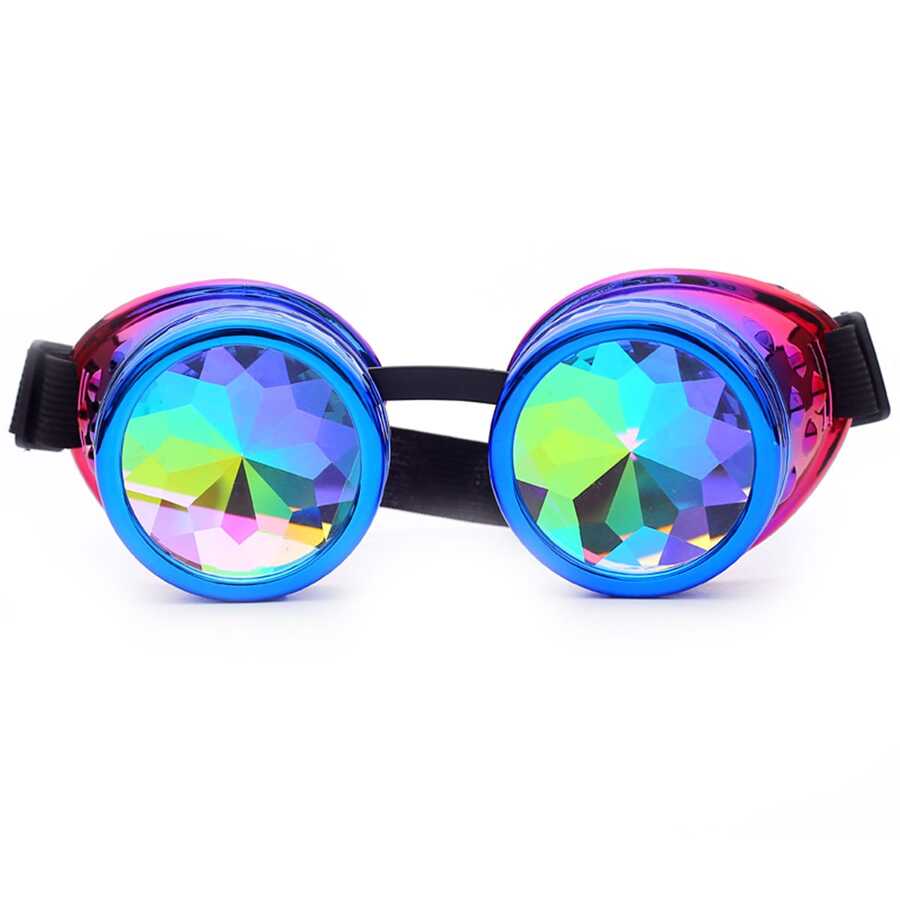 SHCKE Kaleidoscope Rave Glasses Rainbow Crystal Lenses Steampunk Goggles Rave Goggles Festival Goggles - Blue - View 1