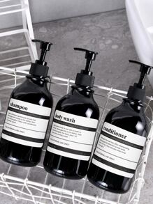 3pcs 500ml Lotion Dispenser With 8pcs Label Sticker, PET Lotion Bottle For Bathroom - Brown - View 6