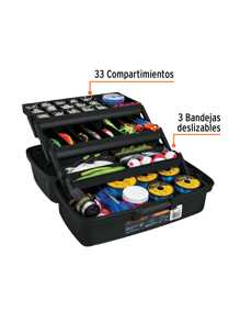 Caja para pesca con base de 41cm, con 3 bandejas deslizables - Negro - Ver 3