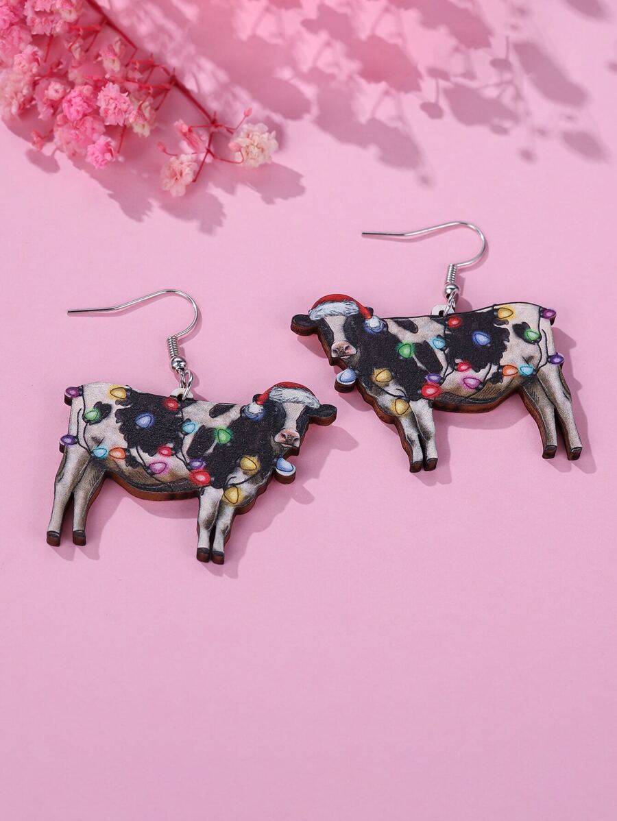 1 đôi Đáng yêu Mũ Giáng sinh & Con bò Với Giáng sinh Ánh sáng Dangle Hoa tai , Thích hợp Đối với Của phụ nữ Giáng sinh Mặc - Nhiều màu - Xem 1