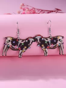 1 đôi Đáng yêu Mũ Giáng sinh & Con bò Với Giáng sinh Ánh sáng Dangle Hoa tai , Thích hợp Đối với Của phụ nữ Giáng sinh Mặc - Nhiều màu - Xem 2