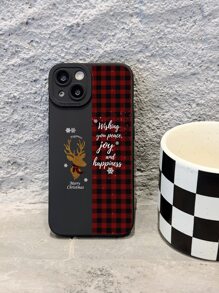 1pc Matte Black Christmas Theme Phone Case Compatible With Iphone - Multicolor - View 2