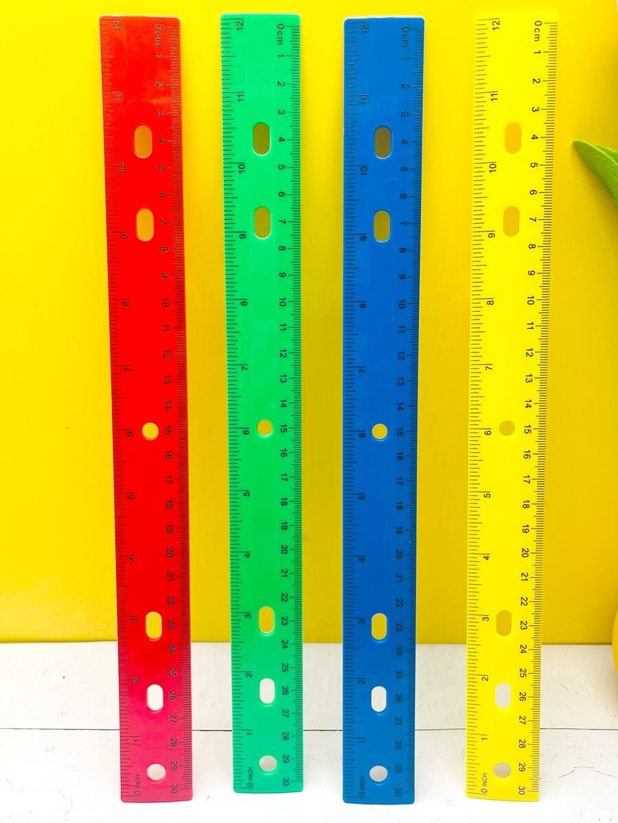 4pcs 12inch/30cm Colorful 6-Hole Ruler, Suit For 3-Hole Loose-Leaf Binder,Rulers - Multicolor - View 1