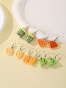 5對可愛怪異有趣女式耳環獨特時髦酷爆米花起司三明治泡麵威化餅乾耳環有趣美學少女吊墜耳環 - 彩色 - 查看 3