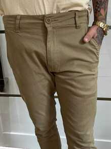 Calça Em Alfaiataria Masculina De Sarja Premium Cor Caqui - Caqui - Visão 4