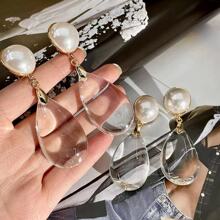 1 par de pendientes casuales y de fiesta con forma de gota de agua transparente para mujeres - transparente - Ver 5