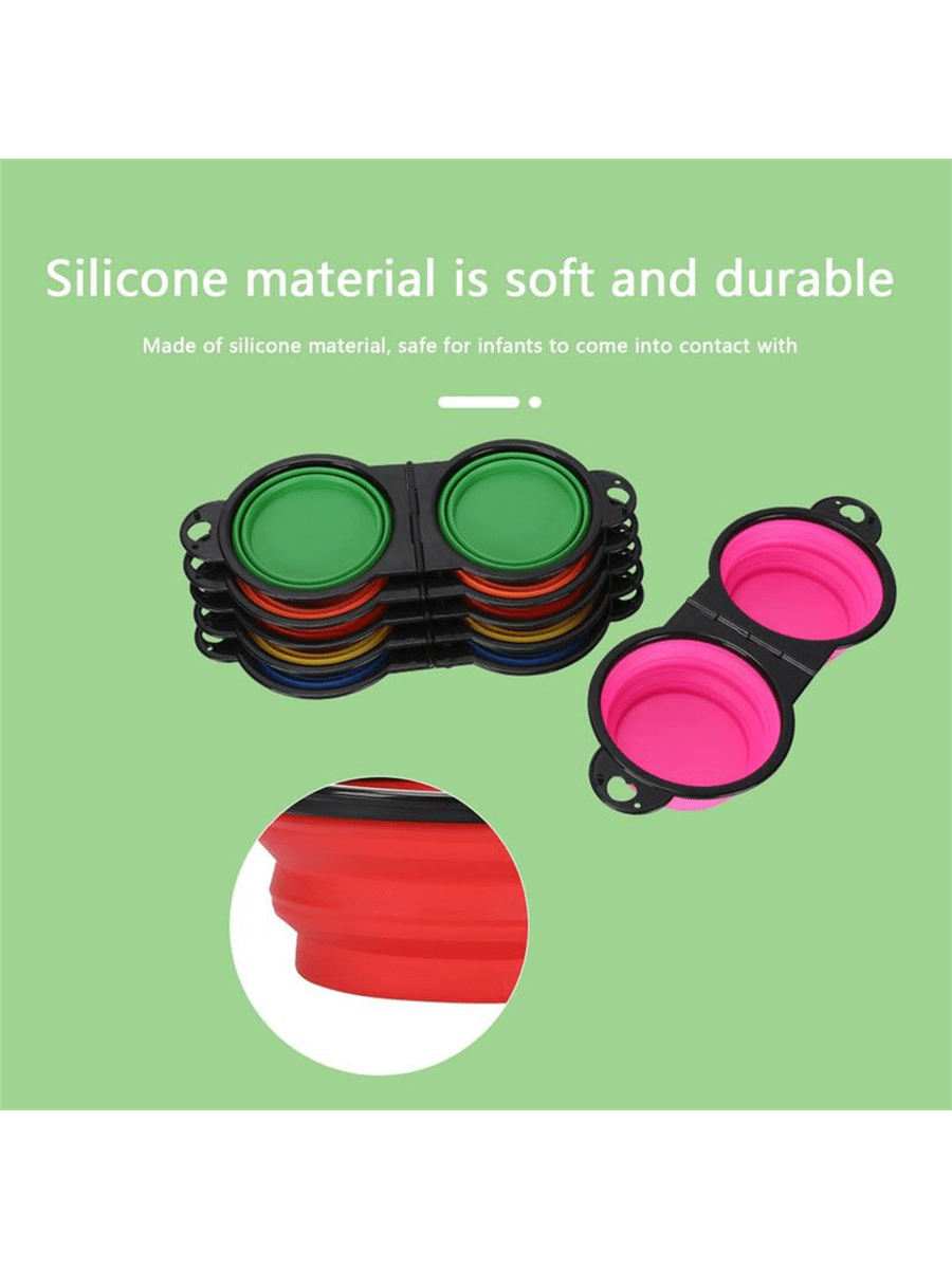 2 In 1 Dog Bowl Portable Foldable Pet Double Bowl Collapsible Silicone Water Bowls For Dog Outdoor Travel Puppy Food Container Water Bottle Camping