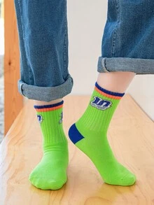 5 cặp/bộ Con trai Xanh & Màu xanh lá Lá thư In Bóng đá Vớ thể thao , Thoải mái & Linh hoạt Vớ thuyền viên Đối với Mặc hàng ngày - Nhiều màu - Xem 2