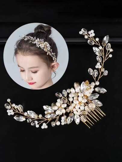 Chicas adolescentes 1 pieza Diadema dulce con elegante diamante , con perla con con diseño de flor para