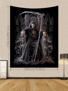 1入組死亡骷髏圖案掛毯，現代聚酯纖維牆海報，適合臥室美學，易於懸掛，配有免費安裝套件 - 彩色 - 查看 3