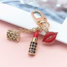 派对 1 件女士口红形包吊坠钥匙扣创意唇形钥匙圈金属钥匙扣配件情人节汽车配件包饰学院可爱哥特 Y2k 包挂绳带身份证夹汽车配件包饰