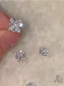 3 对铜方晶锆石耳钉套装，男女皆宜 - 銀色 - 查看 7