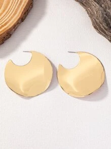 1 Cặp Màu Bạc Kim Loại Đơn Giản Hình Tròn Hình Vòng Lớn-Bông Tai Tuyên Bố Cho Nữ Thiết Kế Cơ Bản Trang Sức Đeo Hàng Ngày - Vàng - Xem 2