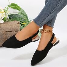 女士尖頭空心扁鞋,配踝帶,適用於夏季 - 黑色 - 查看 2