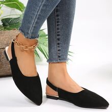 女士尖頭空心扁鞋,配踝帶,適用於夏季 - 黑色 - 查看 3