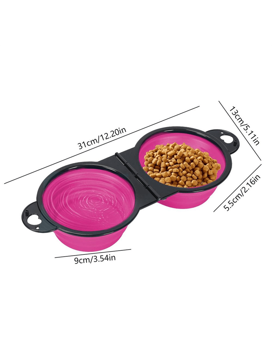 2 In 1 Portable Foldable Pet Double Bowl Collapsible TPE Food Water Bowl Suitable For Dogs Puppies Outdoor Walking Travel Camping Daily Pet Feeding Supplies
