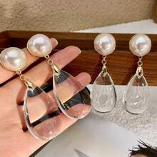1 par de pendientes casuales y de fiesta con forma de gota de agua transparente para mujeres - transparente - Ver 6