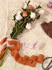 3 卷手工流苏雪纺丝带咖啡色和浅粉色丝带套装适用于 DIY 婚礼请柬、新娘花束、礼品包装工艺 - 咖啡棕 - 查看 6