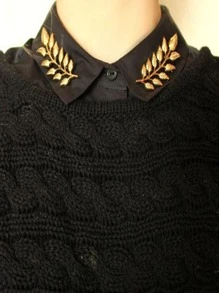 1雙時尚金色樹葉設計翻領別針適合男士和女性