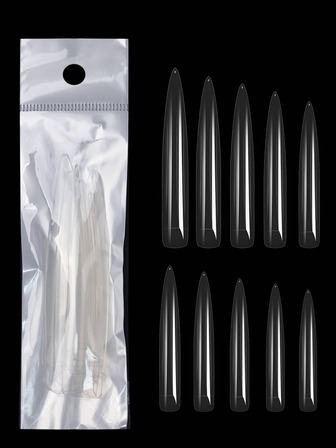 10入/包美甲沙龍超長假指甲,透明色長尖形假指甲