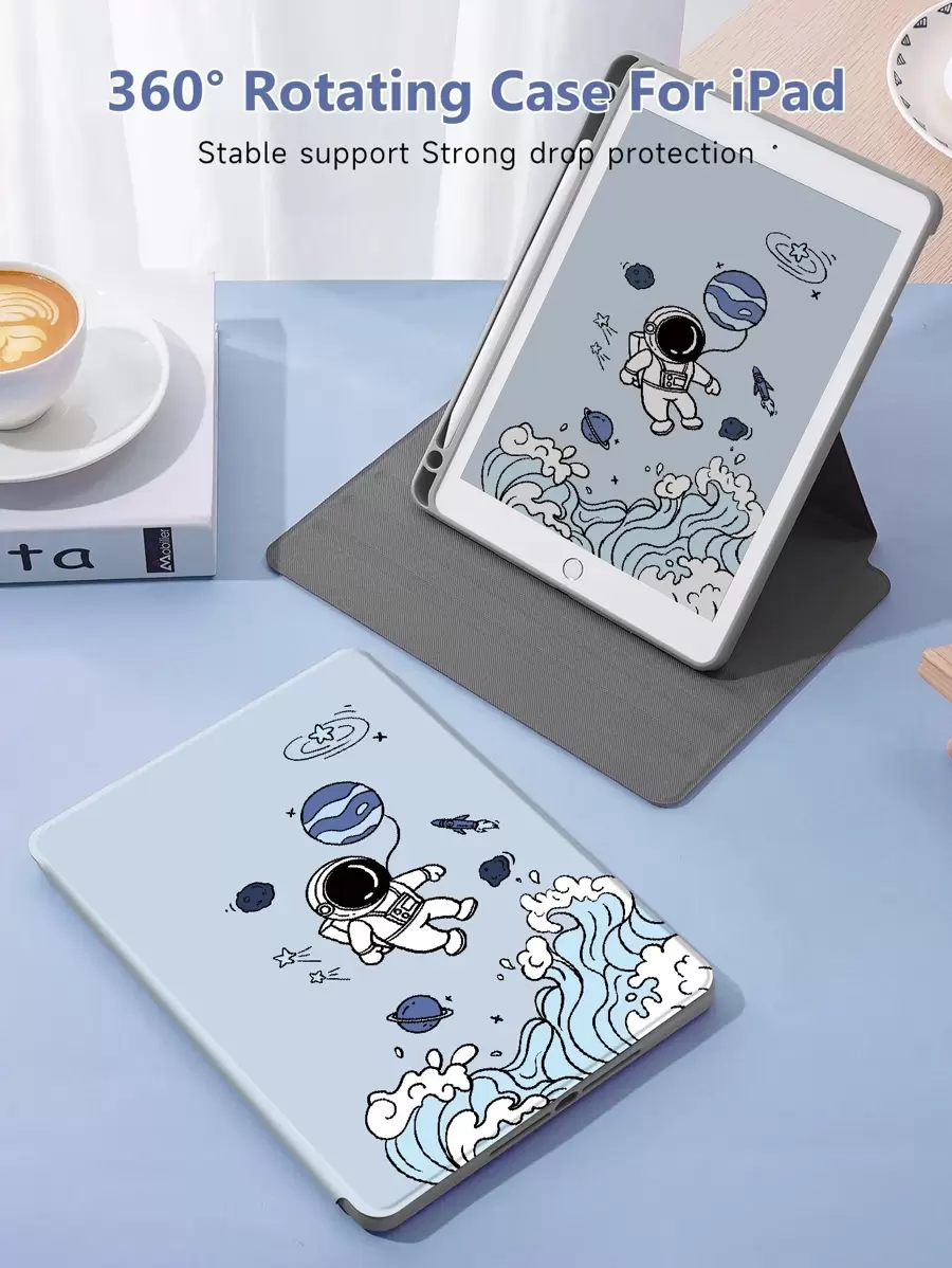 太空人保护壳适用于 iPad Air4/5 10.9 英寸，TPU 防震框架保护套，内置笔架