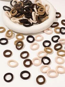 100条装优质简约卡其色高弹力竖条纹迷你编织发圈，适用于高马尾、休闲发圈、马尾辫发绳、发圈、橡皮筋发圈、发绳、弹性发圈、发圈、运动发饰、头饰