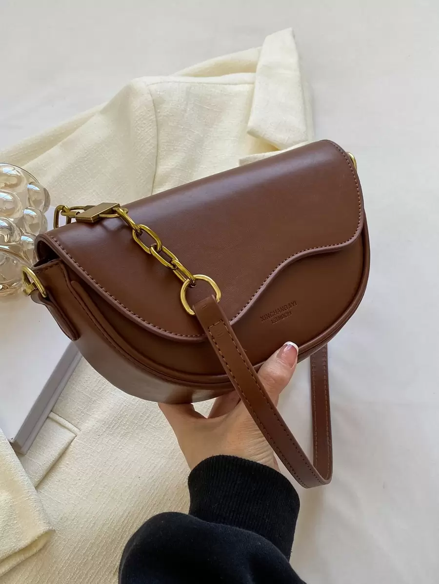 Fashionable Flap Crossbody Bag With Letter Printing And Adjustable Shoulder Strap