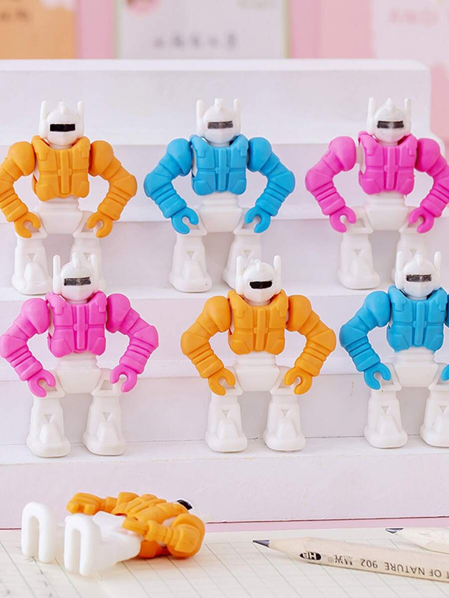 8pcs/set Cartoon Robot Shaped Erasers, Creative Removable Pencil Erasers For Students - Multicolor - View 1