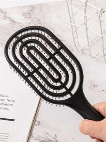 1pc Women Macaron Color Hollow Out Hair Combs Fluffy Detangling Cushion Hair Brush Styling Accessory, Daily Use