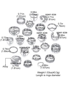 23 Pcs Metal Ornate Faux Pearl Cross  Heart Shape Eyes Star Crescent Moon Ring Set For Women