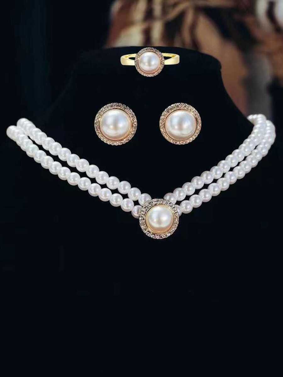 1 Set Retro Faux Pearl Pendant Necklace, Suitable For Everyday Wear - Multicolor - View 1