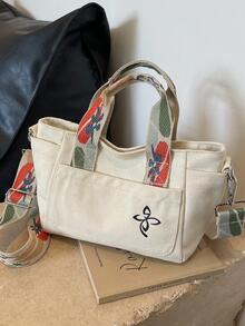 Large Capacity Versatile Simple Fashion Canvas Material Shoulder, Crossbody, Tote Bag For Work Or Casual - Beige - View 3