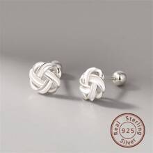 Aretes Simples De Plata 925, Hipoalergénicos Con Rosca Trasera, Joyería Fina Delicada Para Mujeres - Plateado - Ver 1