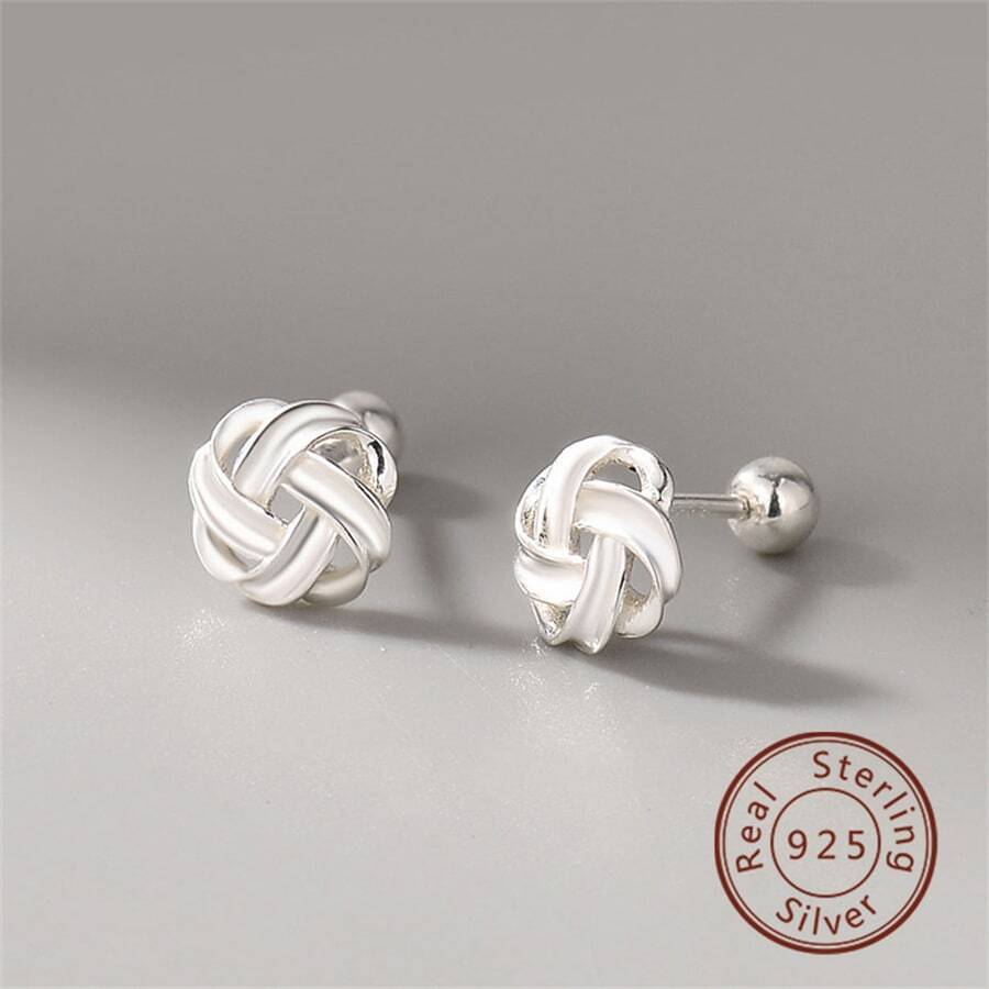 Aretes Simples De Plata 925, Hipoalergénicos Con Rosca Trasera, Joyería Fina Delicada Para Mujeres - Plateado - Ver 1