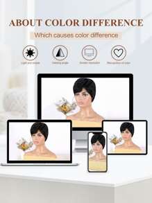Pixie Cut Wigs 3 Inch Short Layered Curly Pixie Cut Black Synthetic Hair Wigs With Bangs For Women Daily Party Use - Black - View 8