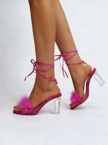 European And American Style Women's Crystal Chunky Heel Roman Sandals With Thin Straps