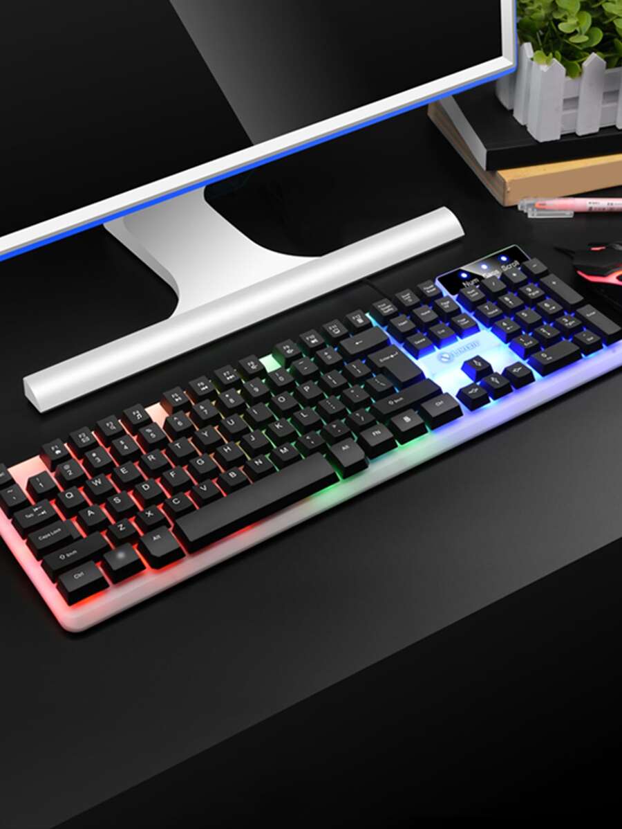 酷炫背光遊戲鍵盤，有線機械鍵盤，手感良好，適合台式機和筆記本電腦遊戲