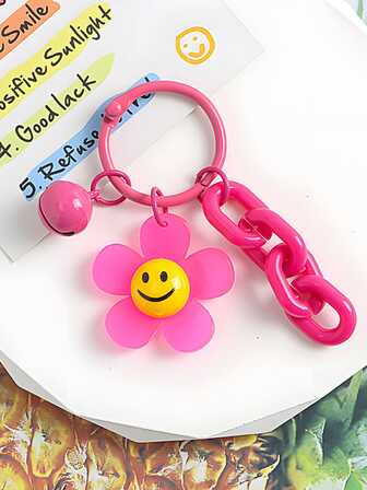 1 件卡通花脸钥匙扣，韩版 Ins 风格女孩钥匙扣吊坠，适合学生，情侣，可爱 Q 版钥匙扣