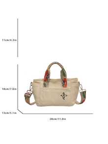 Large Capacity Versatile Simple Fashion Canvas Material Shoulder, Crossbody, Tote Bag For Work Or Casual - Beige - View 7
