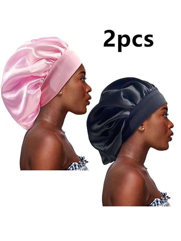 2Pcs Silk Bonnet for Sleeping, Satin Hair Bonnets, Soft Elastic Band Silk Sleep Cap, Silk Hair Wrap for Curly Hair