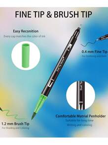 120 Colors Artist Markers Dual Tip Pens, Fine Tip Coloring Marker & Brush Tip Pen Set, Water Based Markers For Adult Coloring Back To School - màu đen - Xem 2